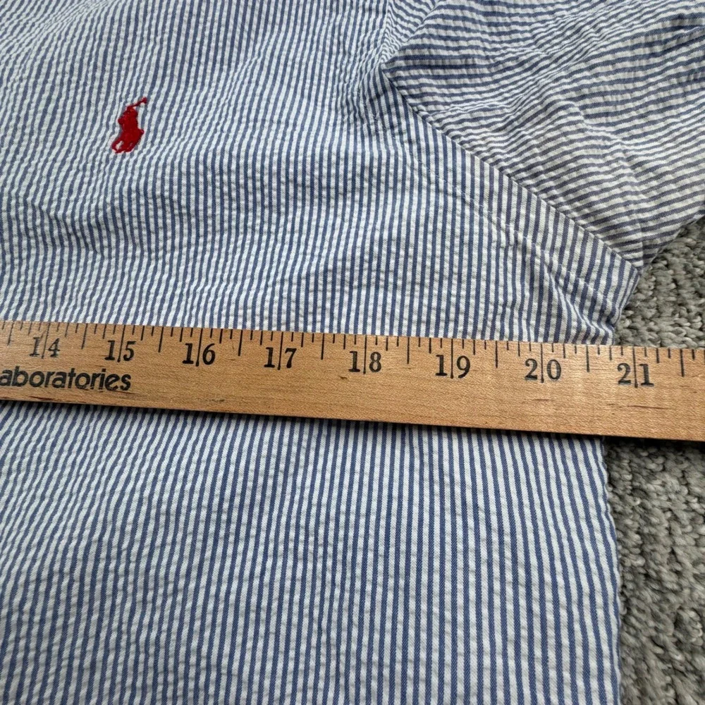 Ralph Lauren Button Down Shirt Mens M Blue Seersucker Striped Short Sleeve Pony - Picture 5 of 6